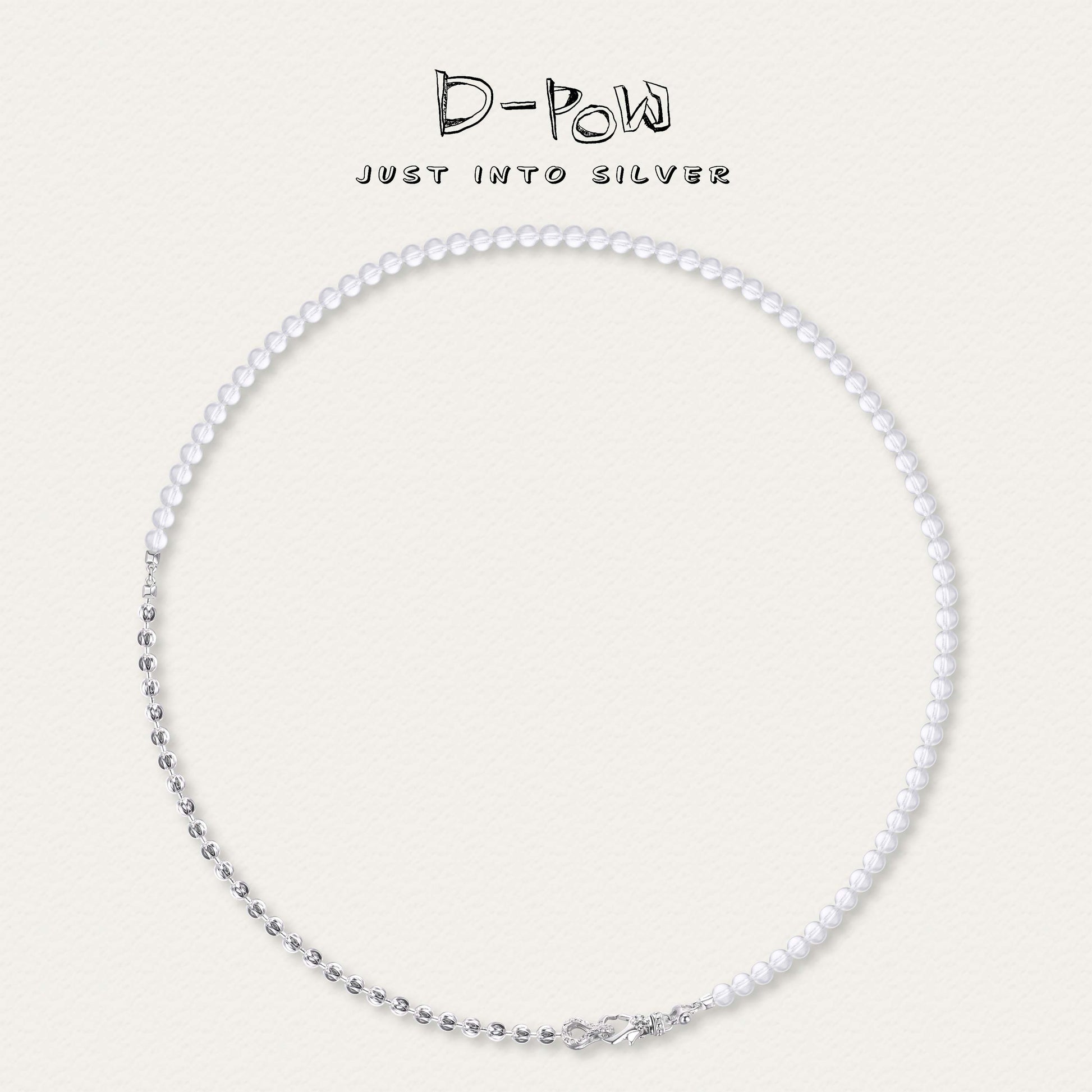 D-Pow Silver & Pearl Mixed Bead Necklace