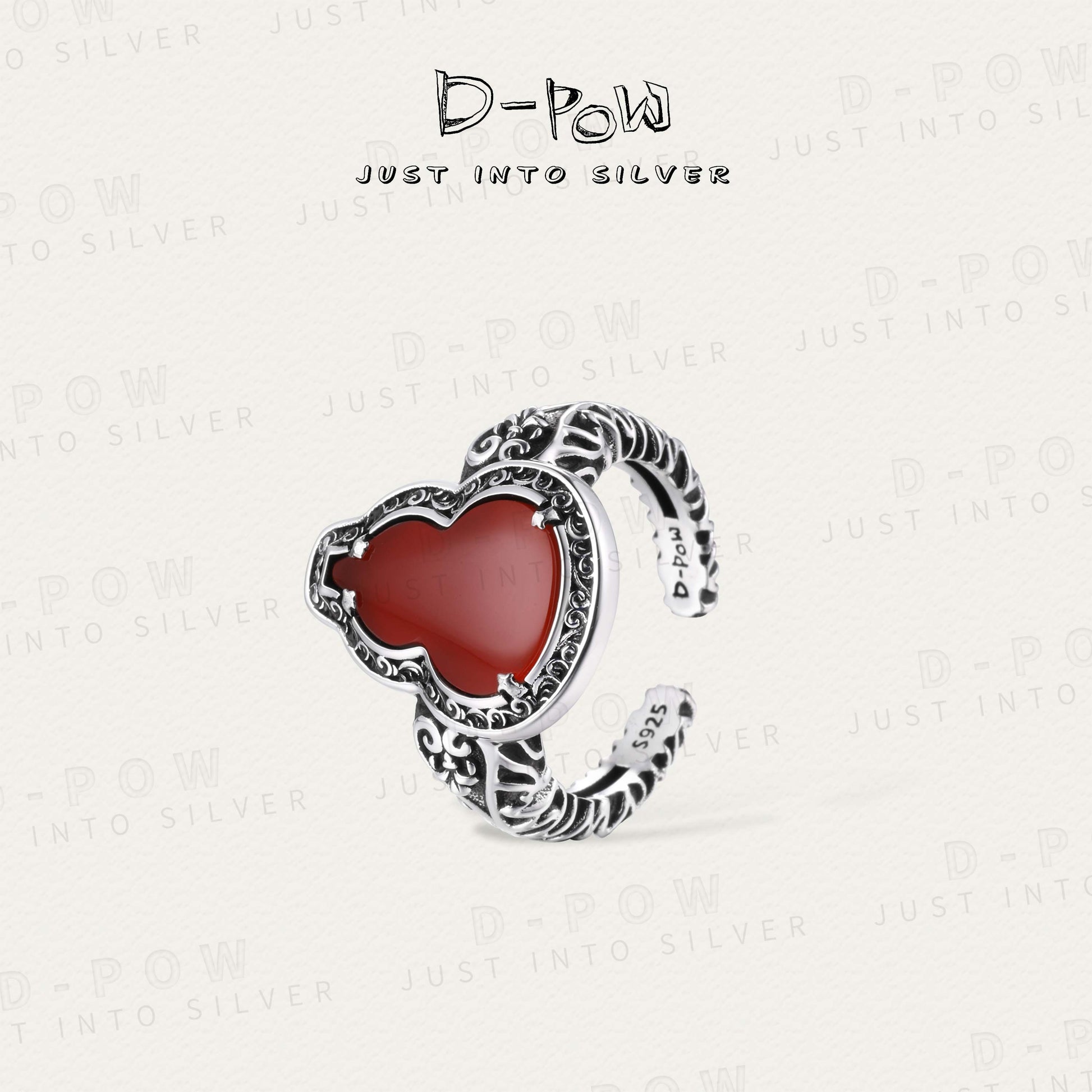 D-POW Sterling Silver Cinnabar Gourd Ring