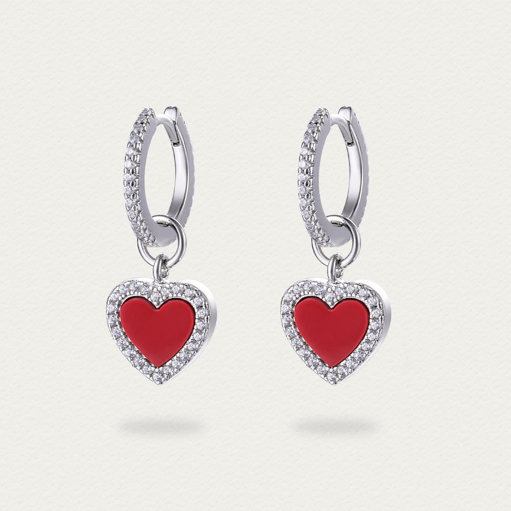 Cupid's Heart | D-pow Sterling Silver Red Heart Agate Drop Earrings