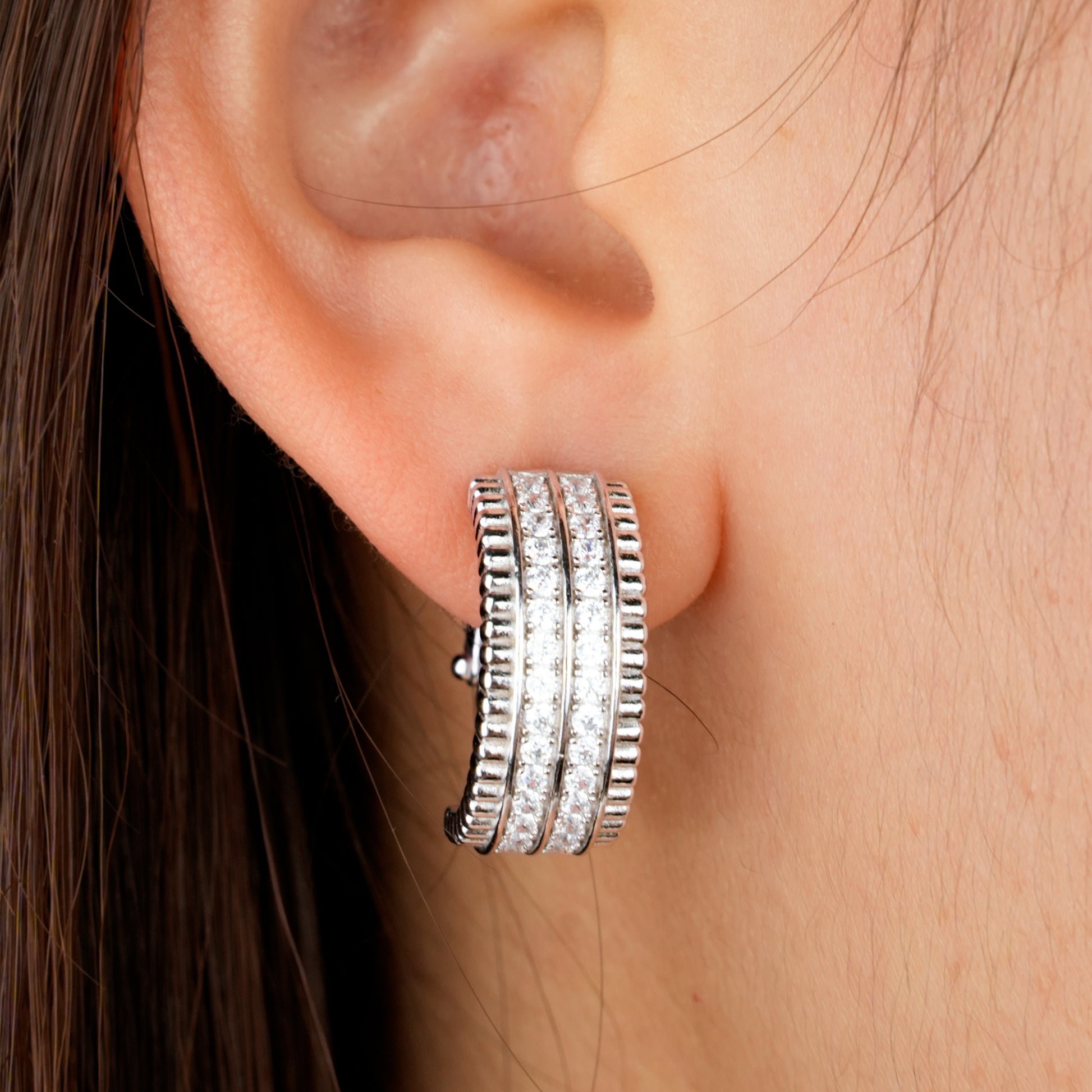 D-POW Baroque-Inspired Classic Sparkling 925 Silver Zircons Hoop Earrings