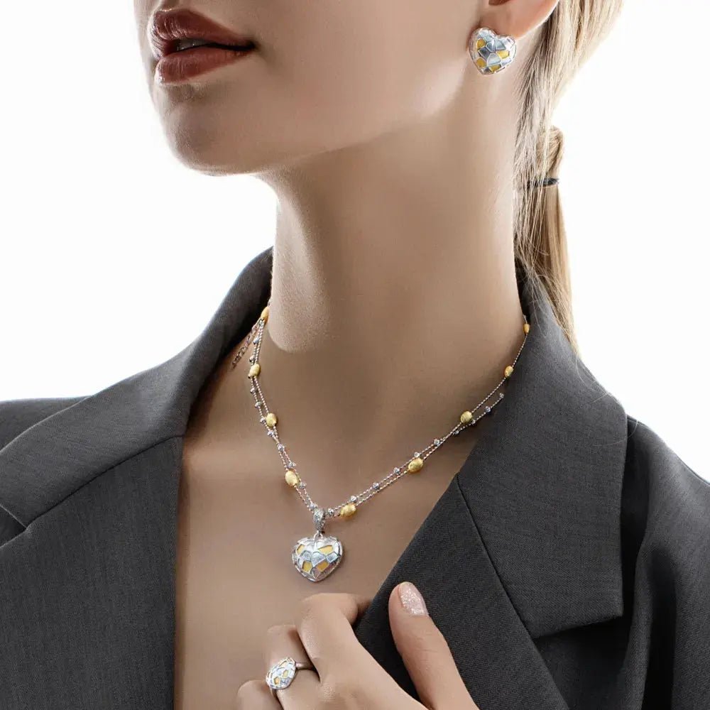 Gold Engraved Brushed Nut Shell Double-Layer Necklace (50cm) (7768) | D-POW