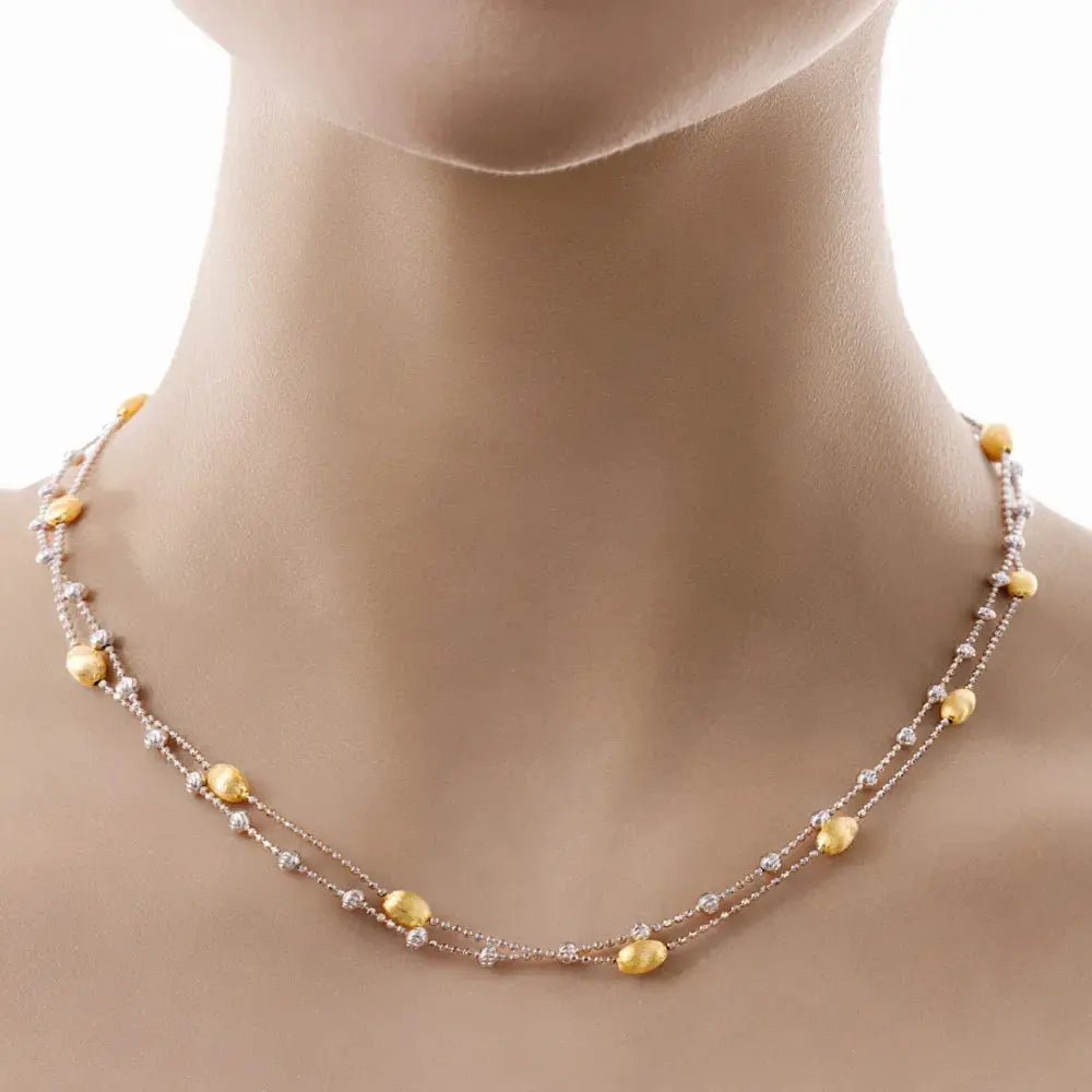 Gold Engraved Brushed Nut Shell Double-Layer Necklace (50cm) (7768) | D-POW