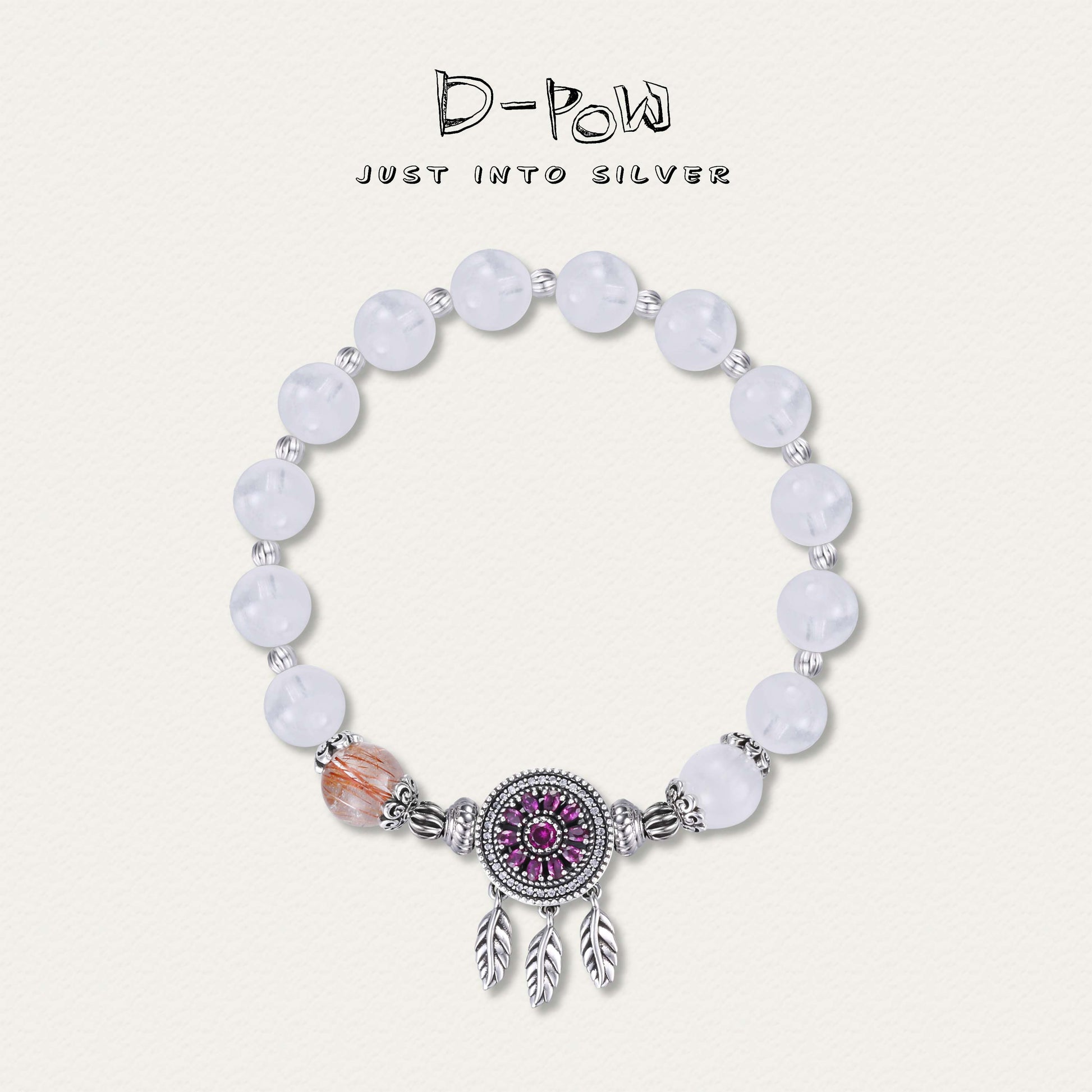 Front view of the D-POW Whispers of Dreams 925 silver bracelet featuring the magical dreamcatcher medallion.