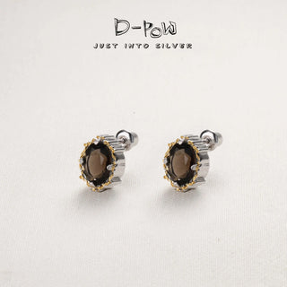 D-Pow 925 Sterling Silver Synthetic Gemstone Cabochon Stud Earrings (9977)