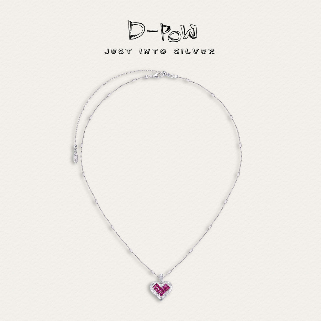 [Cosmic Amour] D-POW Crushed Ice Heart Pendant Necklace in 925 Silver, 55CM (21.65")