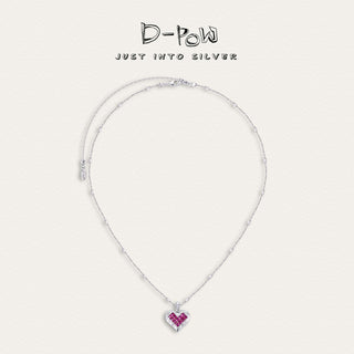 [Cosmic Amour] D-POW Crushed Ice Heart Pendant Necklace in 925 Silver, 55CM (21.65") - D-POW