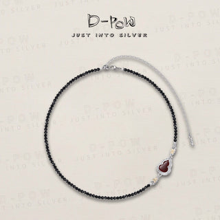 D-POW S925 Sterling Silver Resin Candied Hawthorn Pendant Necklace with Red Gold Shine