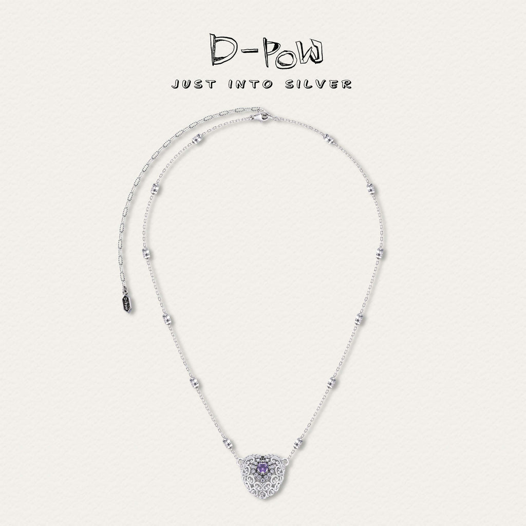 [Enchanted Heart] D-POW 925 Silver & Synthetic Zircon Pendant Necklace (50cm)