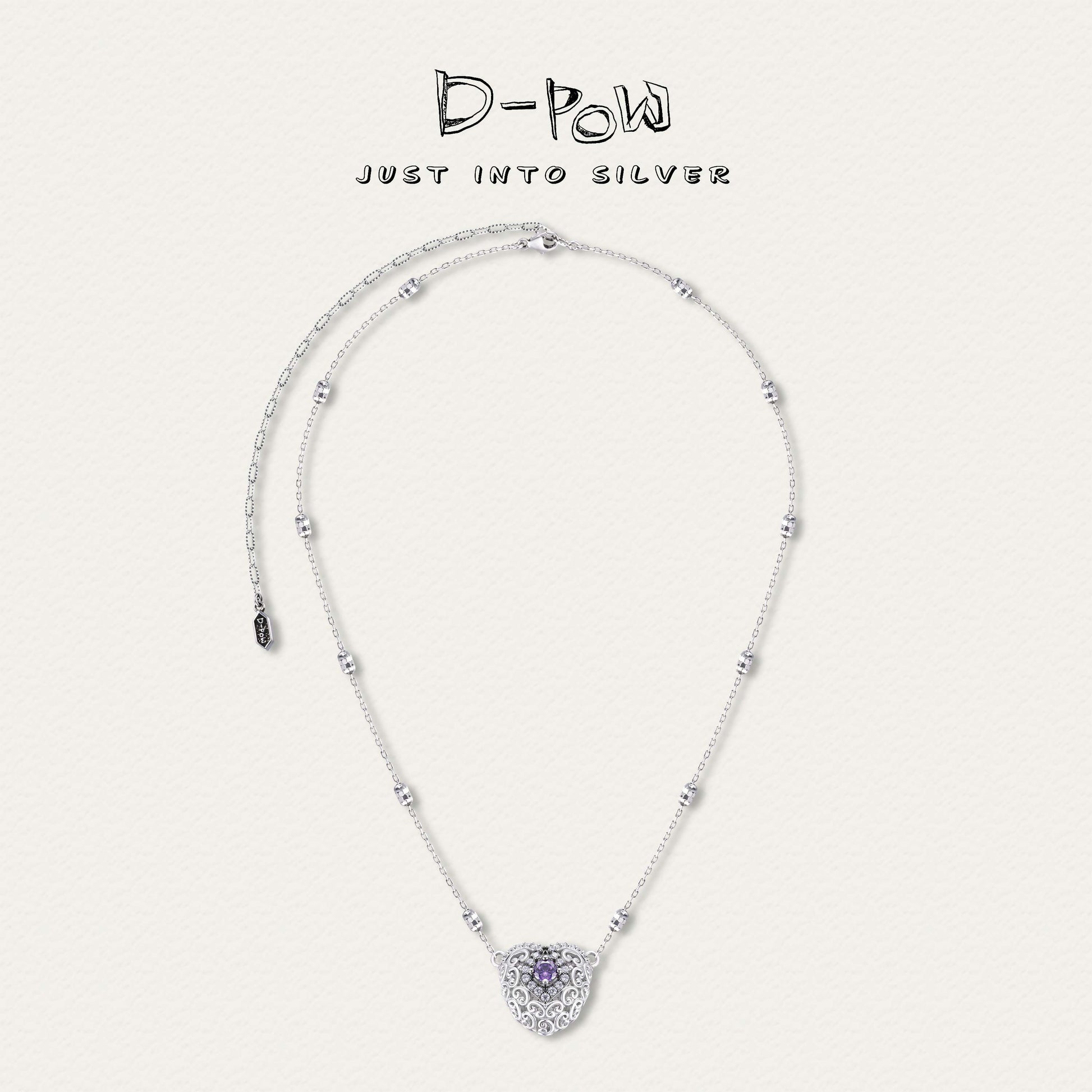 [Enchanted Heart] D-POW 925 Silver & Synthetic Zircon Pendant Necklace (50cm)