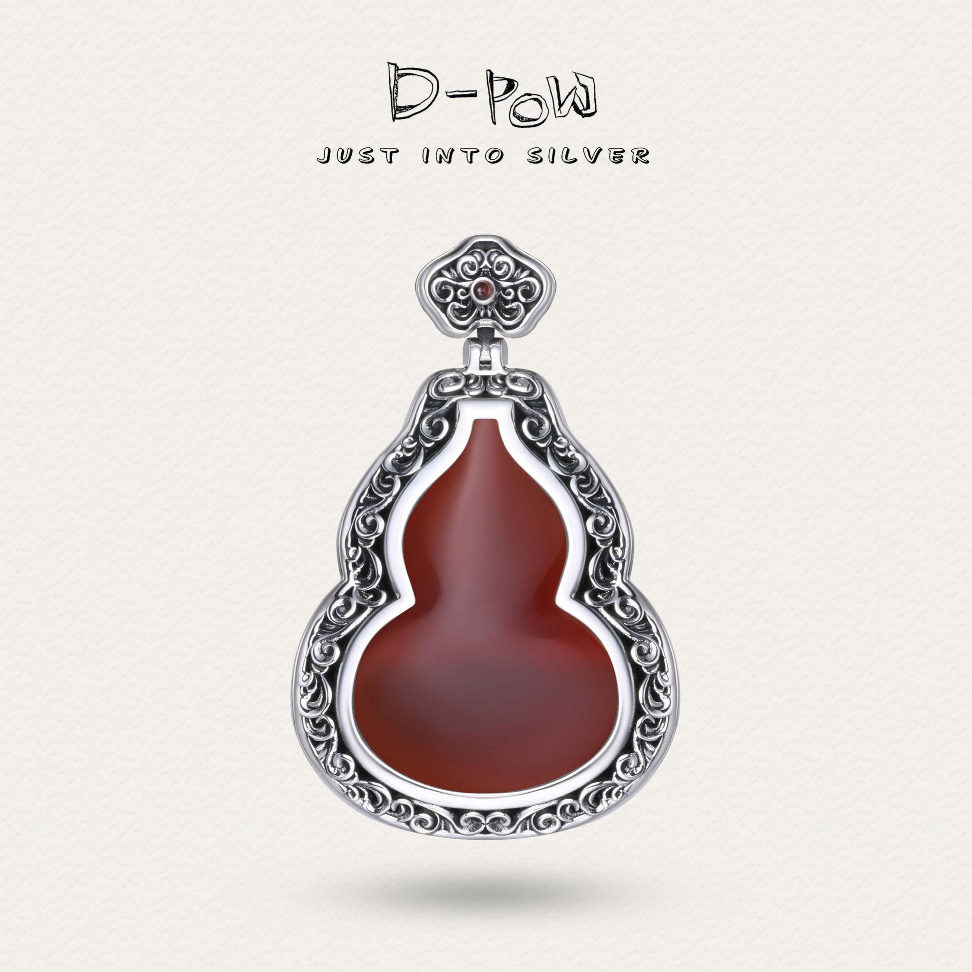 D-POW Sterling Silver Cinnabar Gourd Pendant – Antiqued Chinese Style