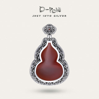 D-POW Sterling Silver Cinnabar Gourd Pendant – Antiqued Chinese Style - D-POW