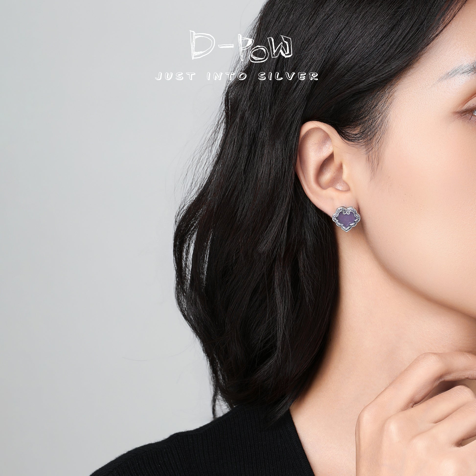 [Lustre Ruyi] D-pow Silver Jewelry Set – Necklace & Stud Earrings with Quartz Stones