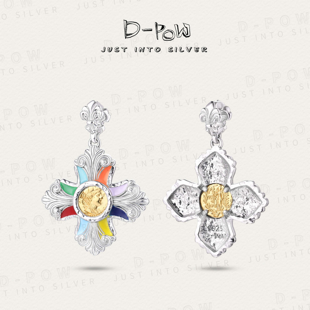 D-Pow 925 Ancient Coin Cross Texture Pendant