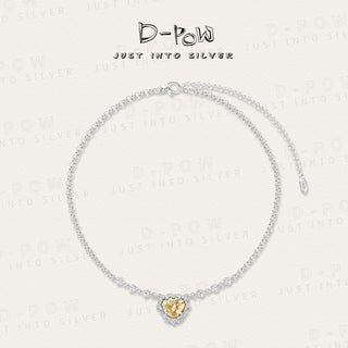 D-POW Sterling Silver Heart Necklace with Gold Accent & Cubic Zirconia Detailing - D-POW