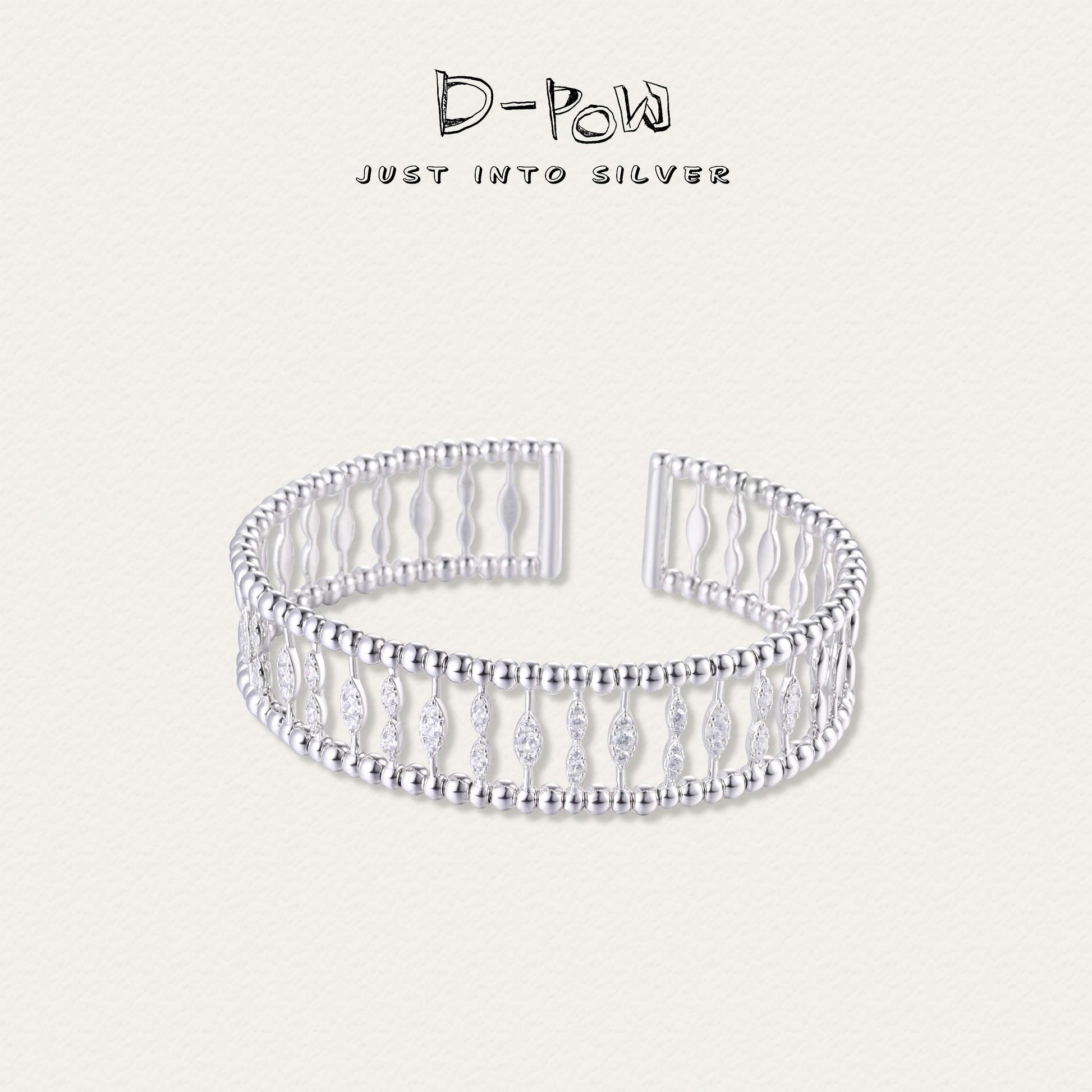 D-Pow Silver Openwork Bead Cuff Bracelet
