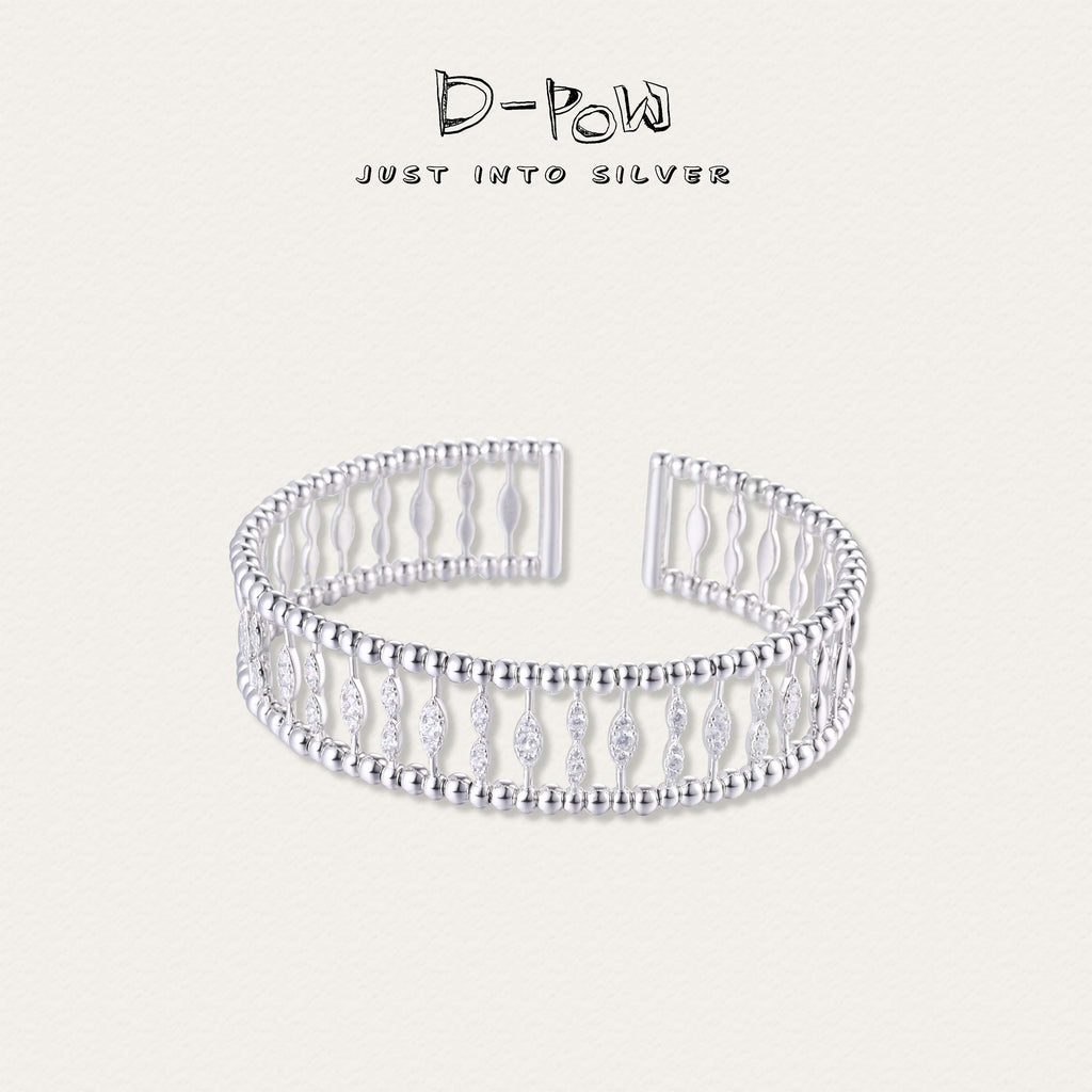 D-Pow Silver Openwork Bead Cuff Bracelet