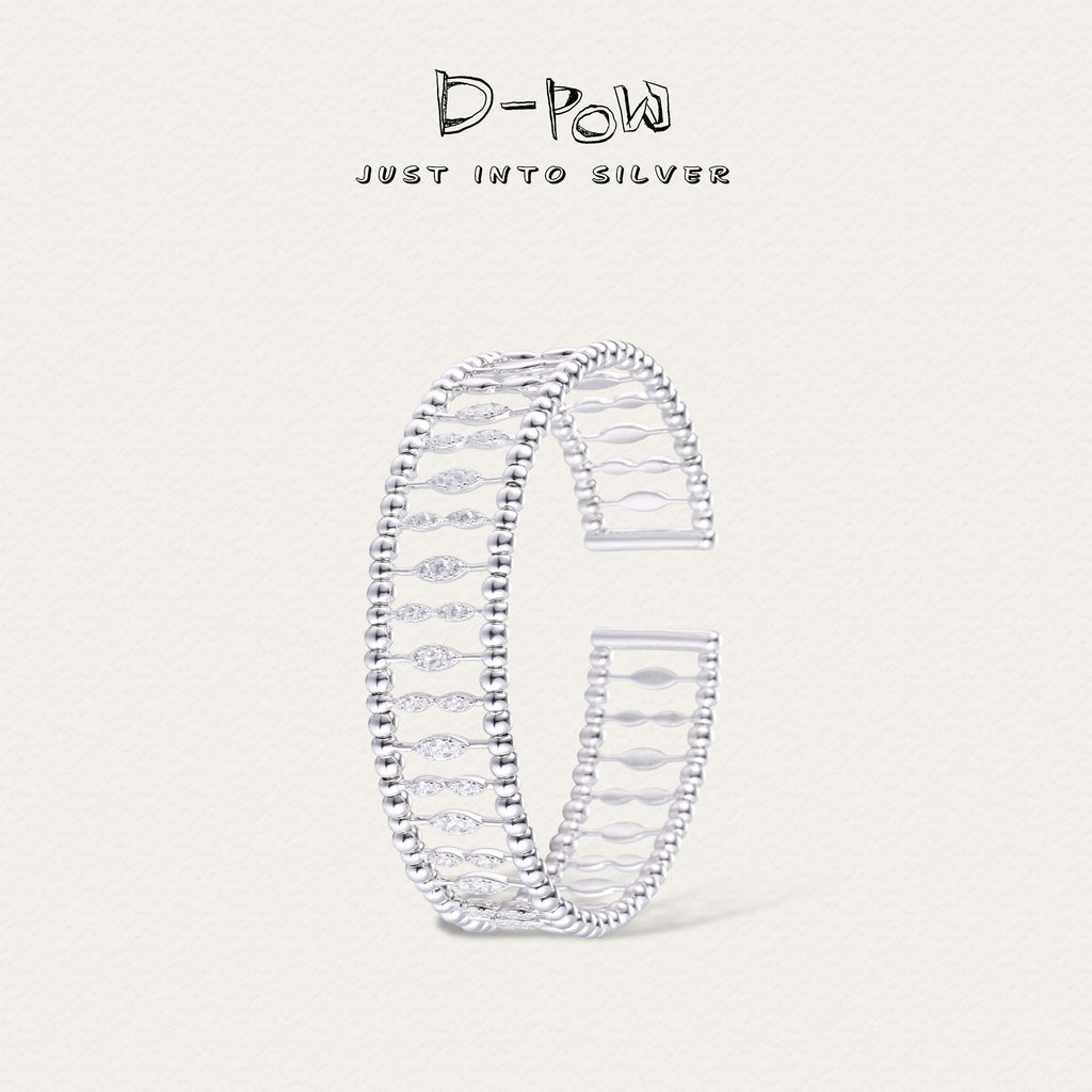 D-Pow Silver Openwork Bead Cuff Bracelet