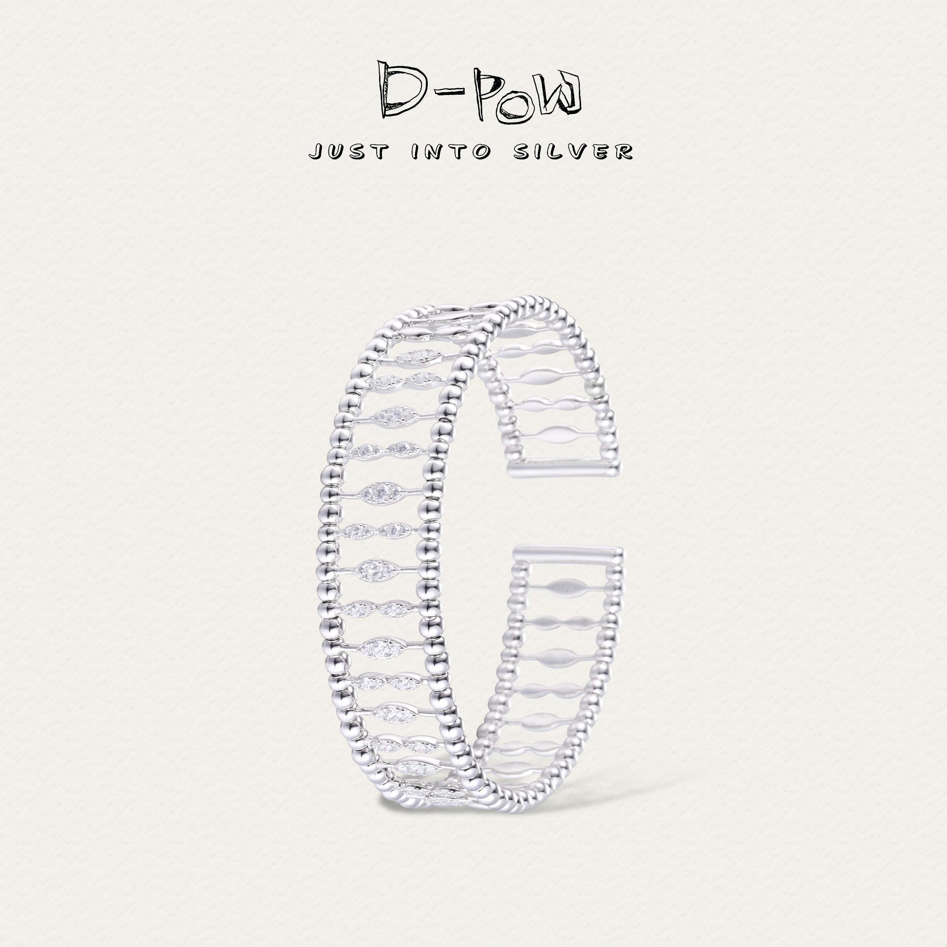D-Pow Silver Openwork Bead Cuff Bracelet