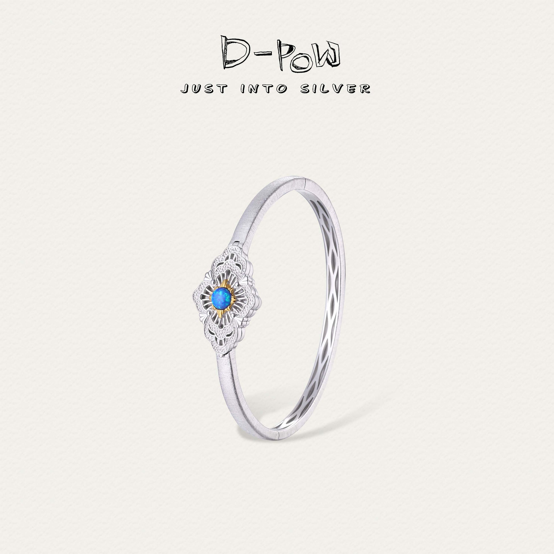 D-Pow 925 Silver & Blue Zircon Floral Hollow Bracelet