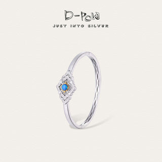 D-Pow 925 Silver & Blue Zircon Floral Hollow Bracelet - D-POW