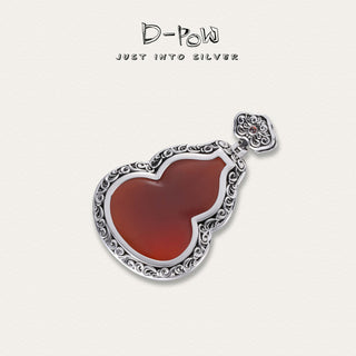 D-POW Sterling Silver Cinnabar Gourd Pendant – Antiqued Chinese Style - D-POW