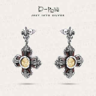 D-Pow 925 Ancient Coin Cross Texture Earring - D-POW