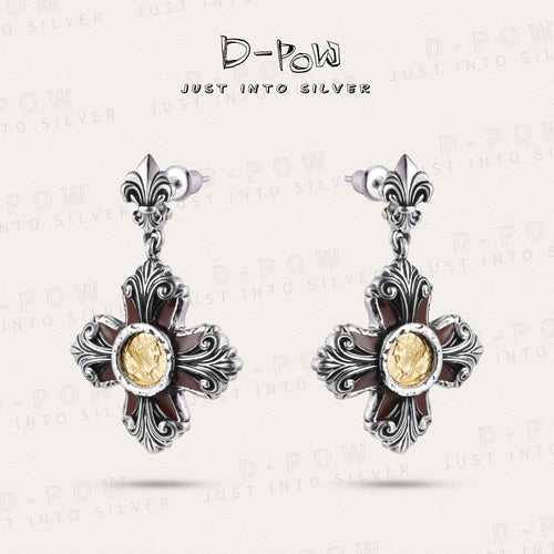 D-Pow 925 Ancient Coin Cross Texture Earring
