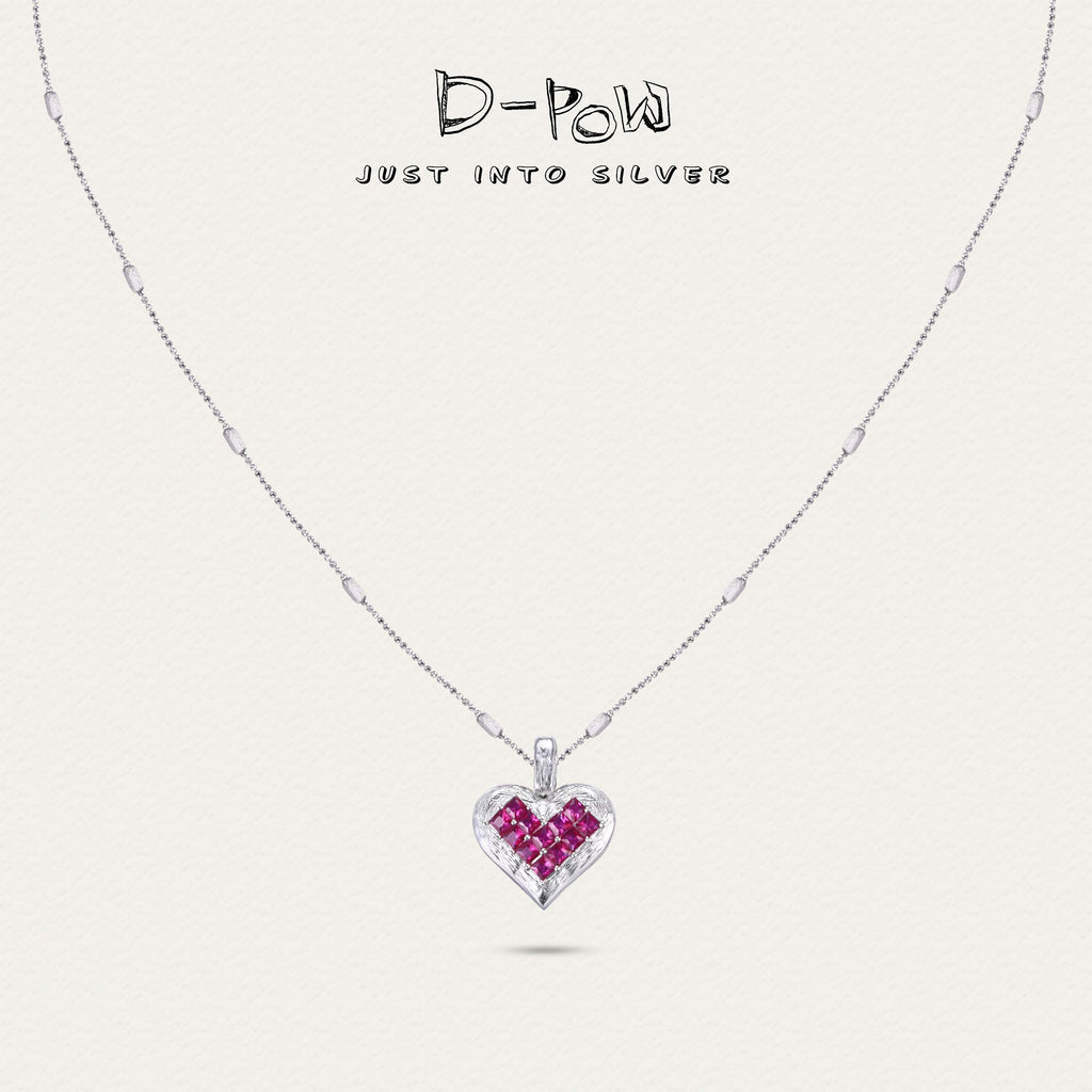 [Cosmic Amour] D-POW Crushed Ice Heart Pendant Necklace in 925 Silver, 55CM (21.65")