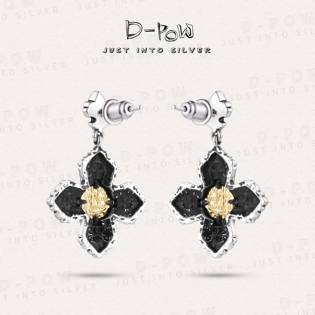 D-Pow 925 Ancient Coin Cross Texture Earring