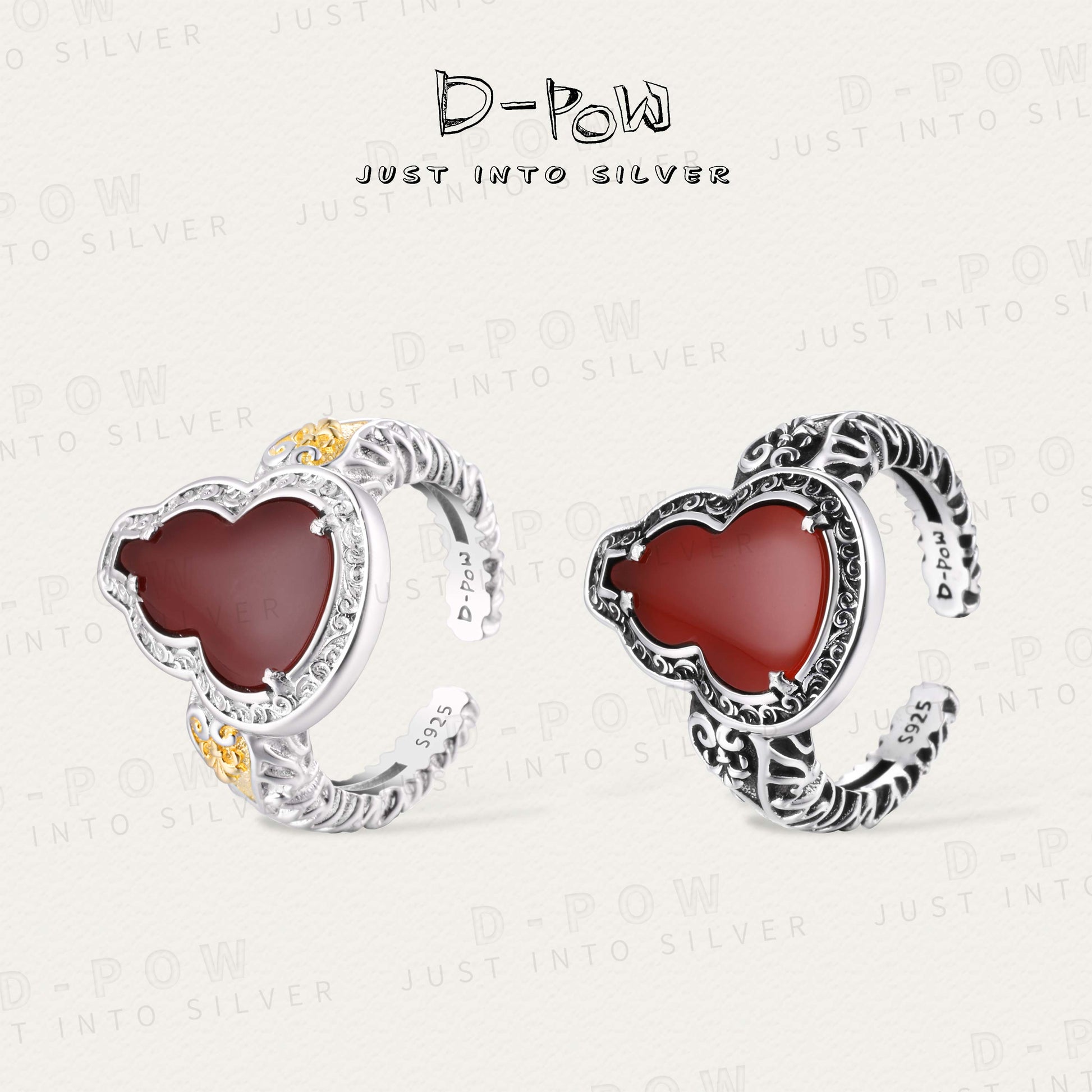 D-POW Sterling Silver Cinnabar Gourd Ring