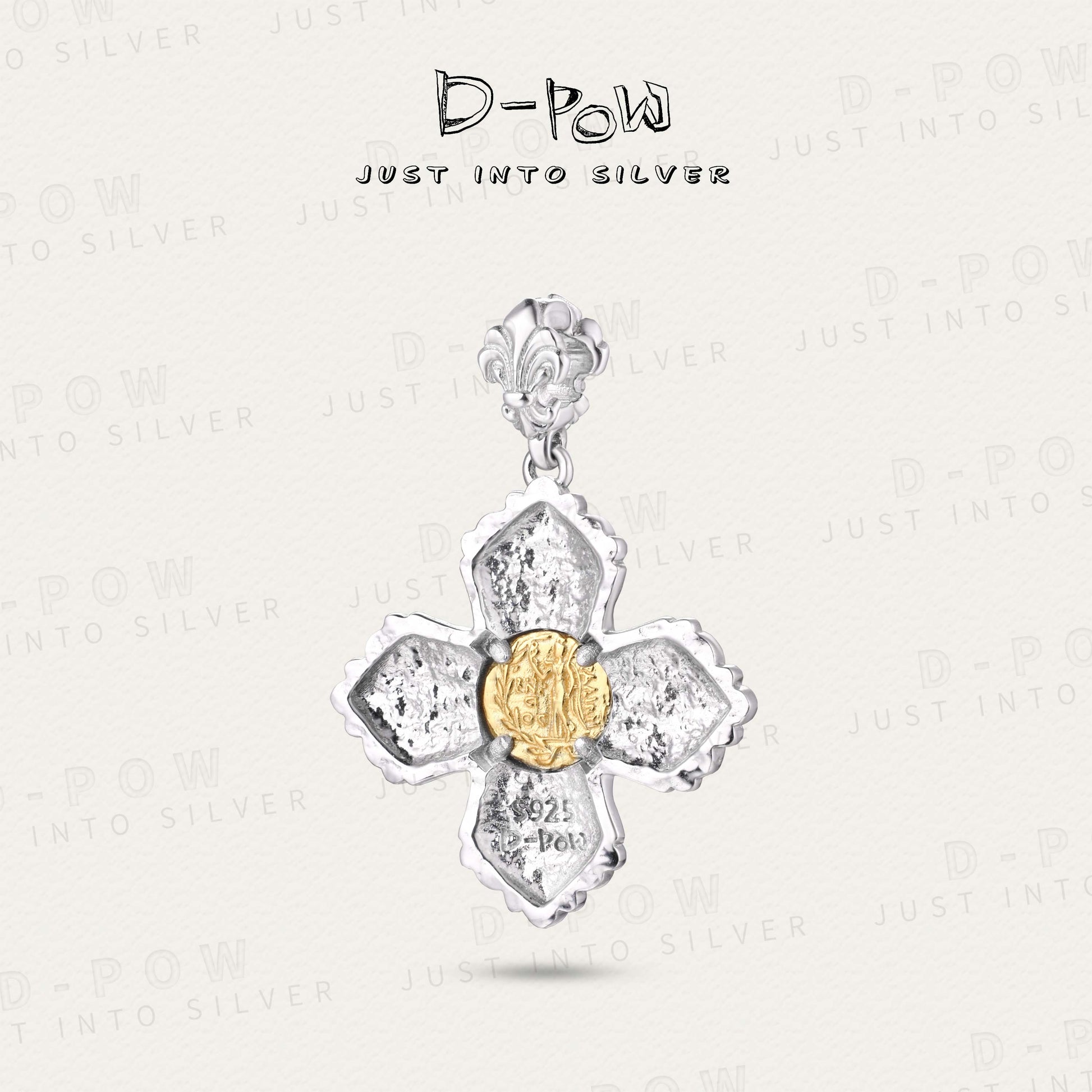 D-Pow 925 Ancient Coin Cross Texture Pendant