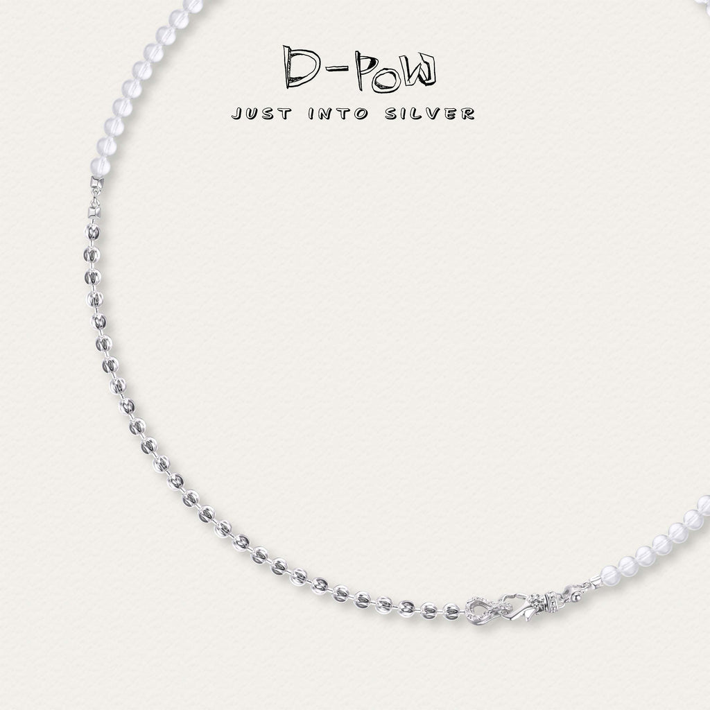 D-Pow Silver & Pearl Mixed Bead Necklace