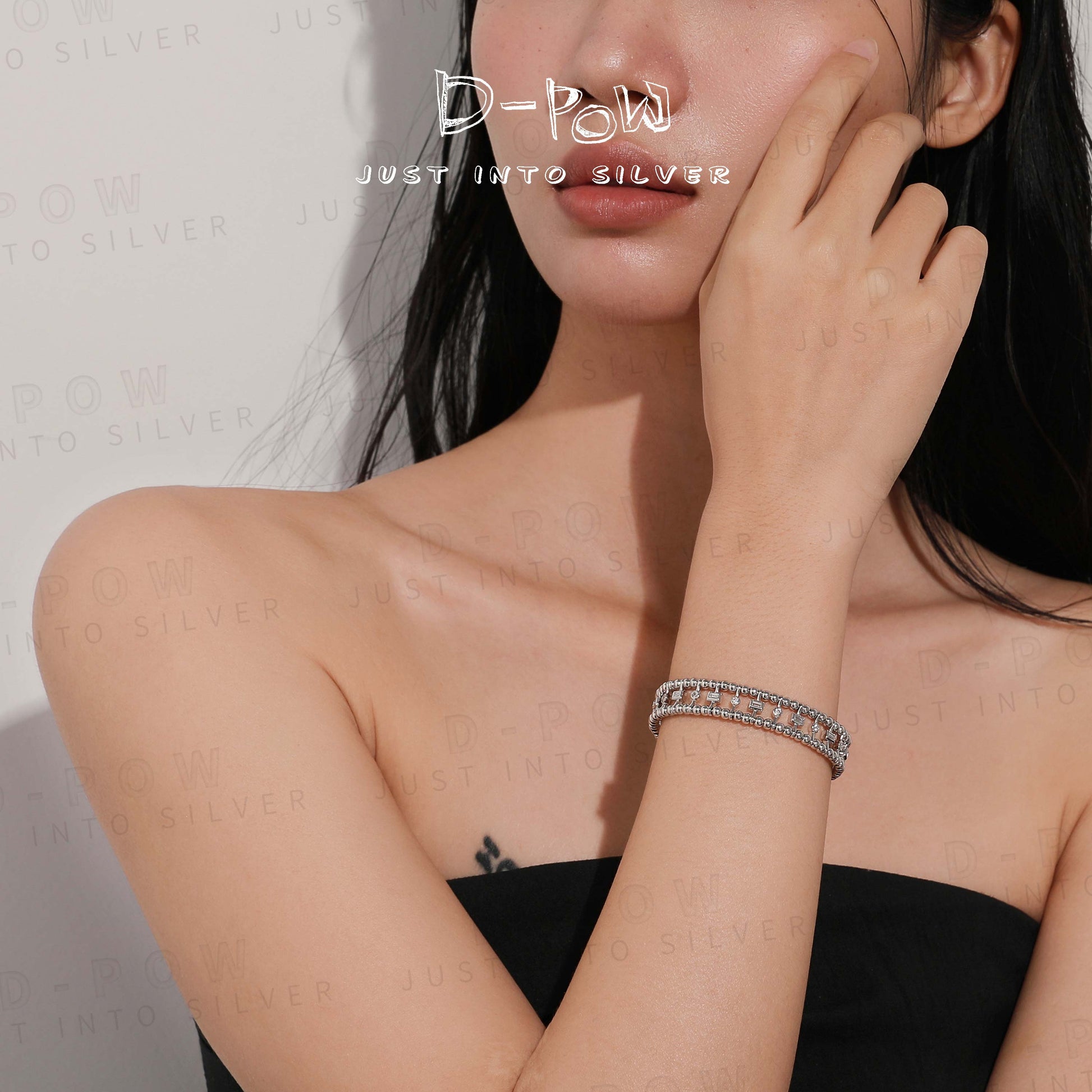 D-Pow Silver Openwork Bead Cuff Bracelet