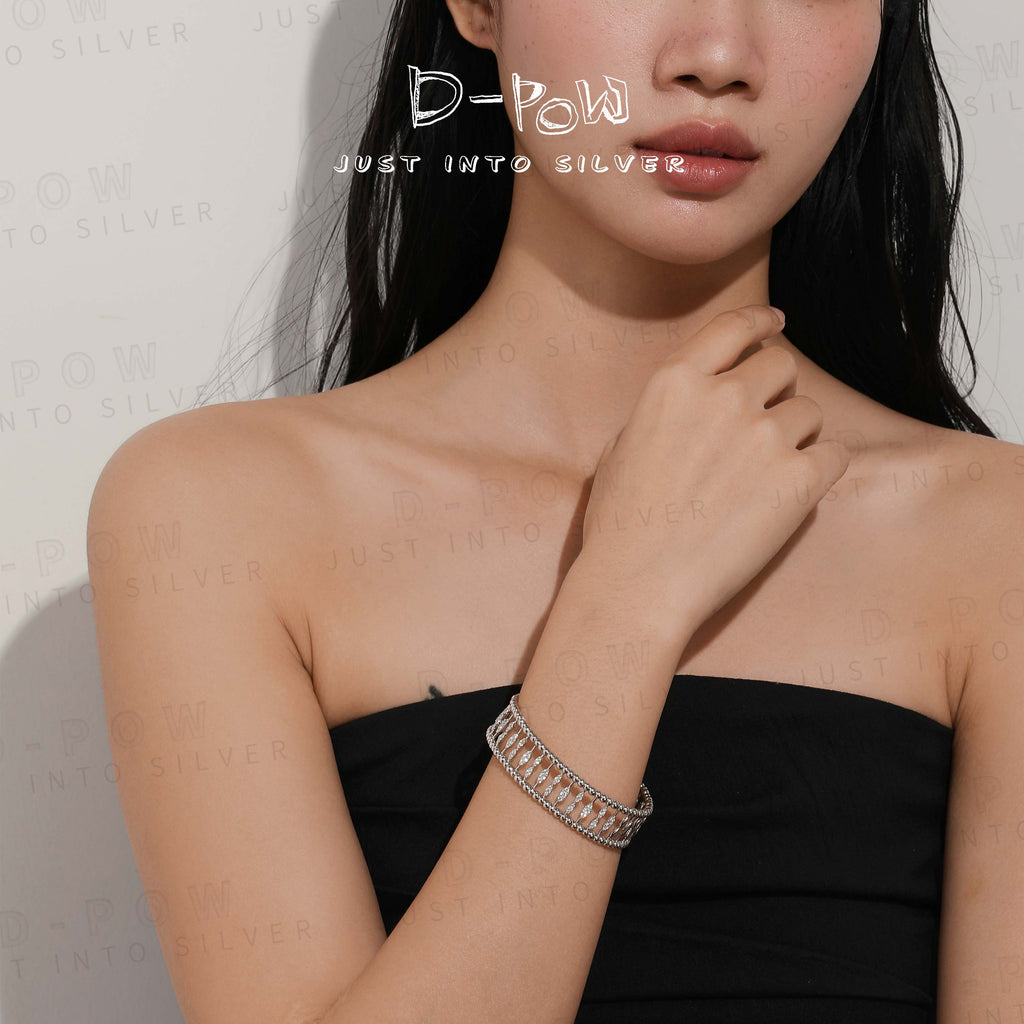 D-Pow Silver Openwork Bead Cuff Bracelet