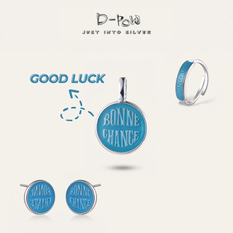 [Bonne Chance] D-POW Enamel Lucky Jewelry Set – Ring, Necklace & Stud Earrings