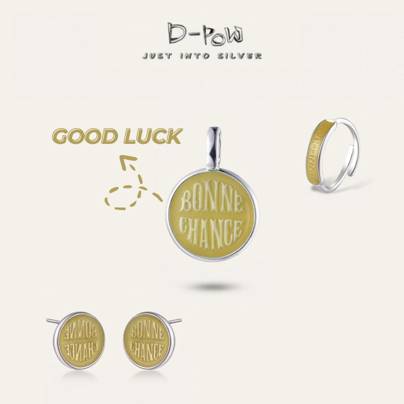 [Bonne Chance] D-POW Enamel Lucky Jewelry Set – Ring, Necklace & Stud Earrings