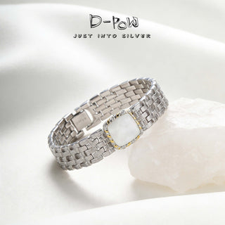 D-Pow S925 Sterling Silver Athena Vintage Bracelet – Handcrafted Tweed Texture, Luxury Style, Heavyweight Statement Chain - D-POW