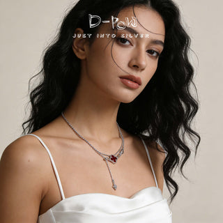 D-Pow Sterling Silver Four-Leaf Clover & Laser Crescent Moon Necklace – Minimalist Lucky Pendant Jewelry for Women - D-POW