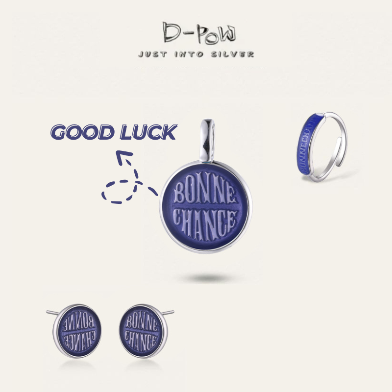 [Bonne Chance] D-POW Enamel Lucky Jewelry Set – Ring, Necklace & Stud Earrings