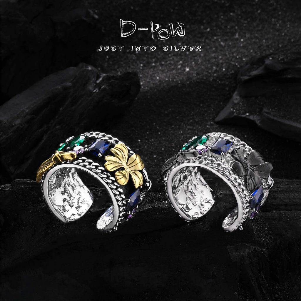 [Heavywork Goldflower]  D-POW Handcrafted Upgraded Linglang Stone Heavywork Ring