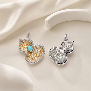 D-POW 925 Sterling Silver Gourd Pendant Necklace – Two-Tone Lucky Charm Jewelry | D-POW