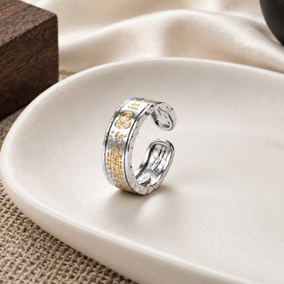 D-POW 925 Sterling Silver Two-Tone Open Ring – Adjustable Lucky Statement Ring | D-POW