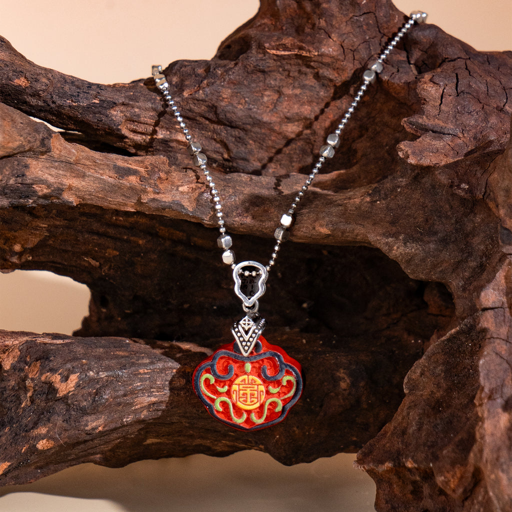 [Lustre Ruyi] D-pow Handcrafted Chinese Red Cinnabar Necklace