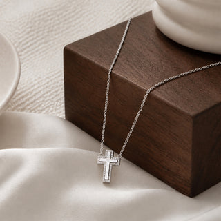 D-POW 925 Sterling Silver CZ Cross Pendant Necklace – 45cm | D-POW