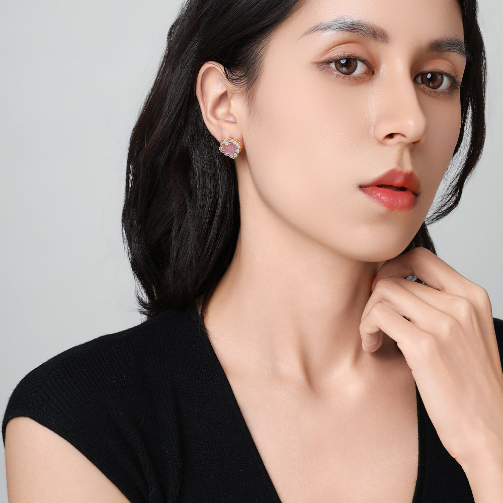 [Lustre Ruyi] D-pow Handcrafted 925 Silver Stud Earrings with Dazzling Stones