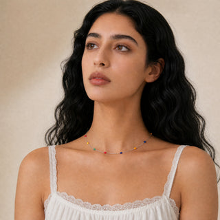 D-Pow Colorful Beaded Silver Choker Necklace