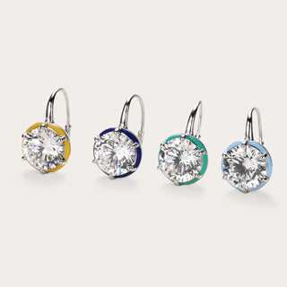 D-POW 925 Sterling Silver Round CZ Drop Earrings – Color Accent Design | D-POW