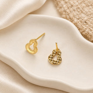D-POW 9999 Fine Silver Gold-Tone Gourd Stud Earrings – Chinese Lucky Jewelry | D-POW