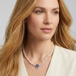 [Whispers of Dreams] D-POW Handcrafted Pearl Sterling Silver Necklace Featuring an Enchanted Dreamcatcher Disc 48cm(18.9'') - D-POW