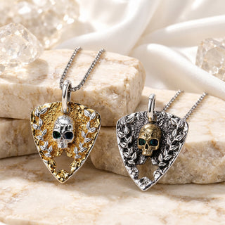 D-POW 925 Sterling Silver Skull Shield Pendant – Gothic Biker Jewelry | D-POW